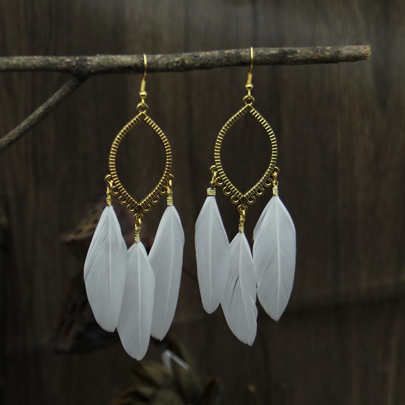 Trendy Ethnic Retro Multicolor Feather Beaded Circle Dangle Earrings