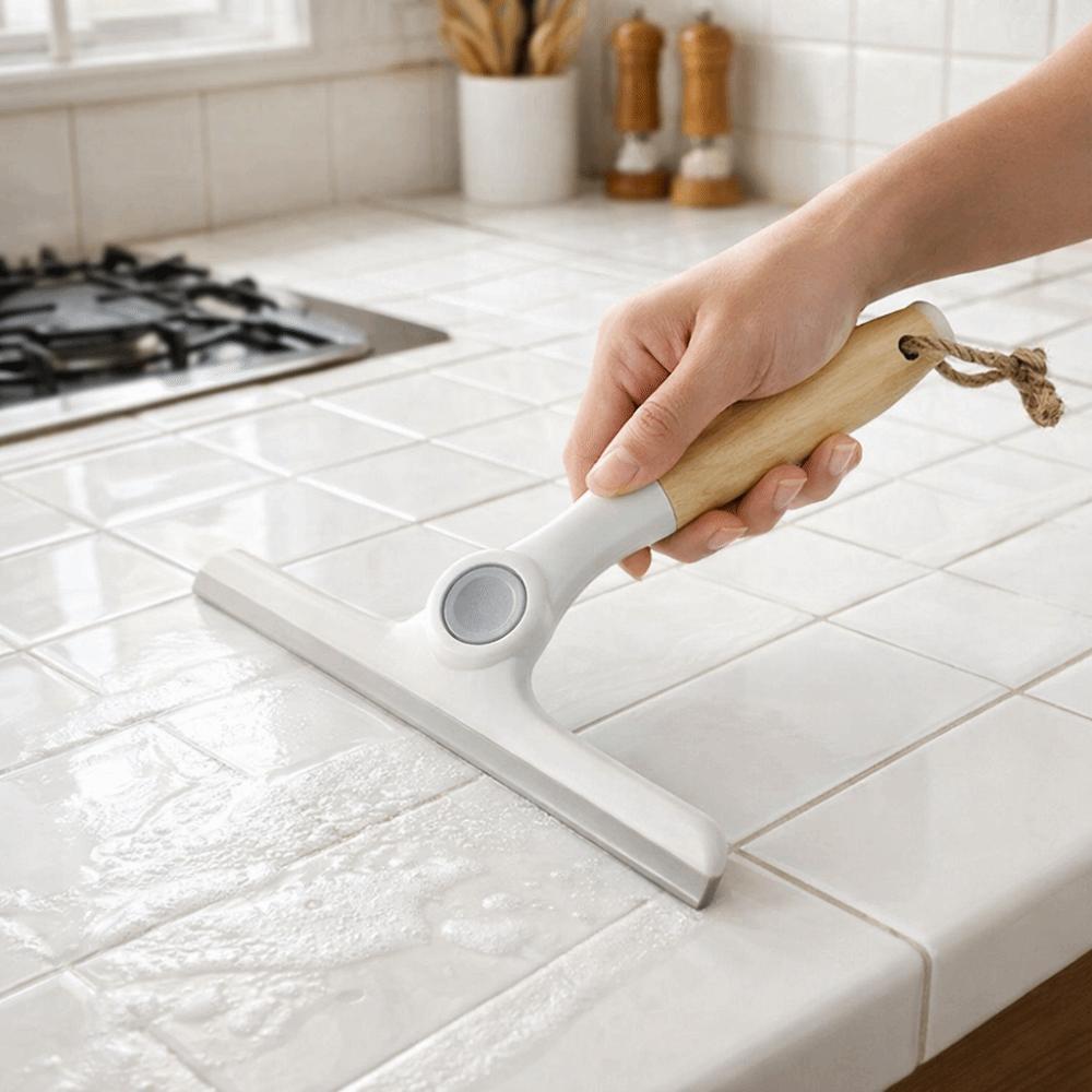 Non-Scratch Rotating Window Squeegee Wooden Handle Handheld Water Wiper Water Removal Soft Silicone Scraping Scraper