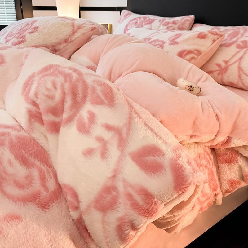 

Молочно-пузырьковый Флисовый Комплект из Четырех Предметов Утолщенное Теплое Коралловое Флисовое Пододеяльник Фланелевое Постельное Белье Флисовые Простыни 1.2m sheet 3pc, quilt cover 1.5 * 2.0m