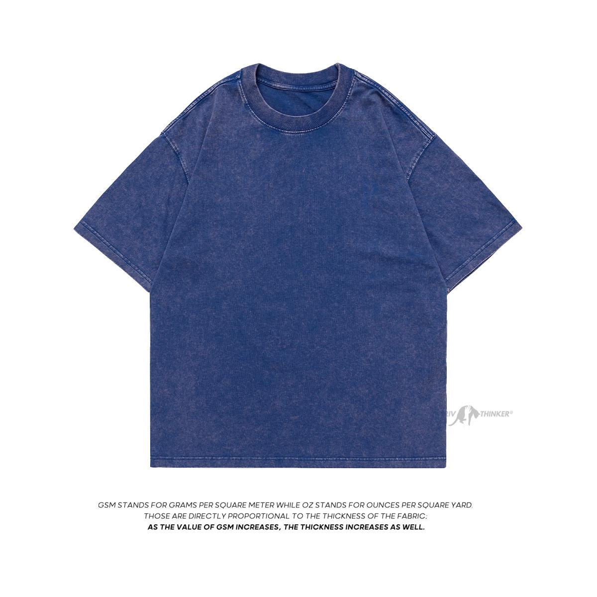 FEGKZLI Fashion Zware Stof Vintage Mannen Oversized Tees 2023 Zomer Korte Mouw Casual O Hals Man T-shirt Zuur Gewassen T-shirts Tops S denimblauwe kleur