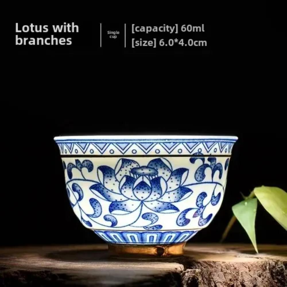 1pc Vintage Master Cup, 1 Blue and White Porcelain Teacup, Small Tea Bowl, Ceramic Kung Fu Set, Gold Edged Tea Bowl, Single Cup