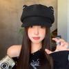 Boina de gato fofa de lã japonesa feminina versátil para primavera e outono chapéu de jornaleiro bico de pato chapéu octogonal moda