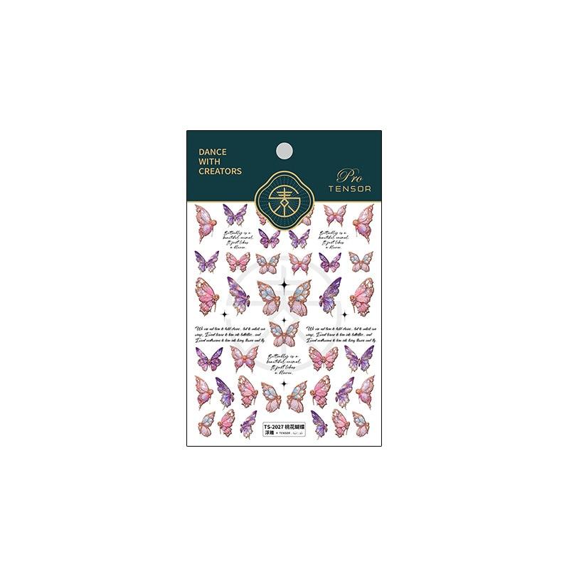 

1 лист 5D красивый цветок розовый персиковый цвет бабочка клейкие наклейки для дизайна ногтей наклейки маникюр подвески XYZ