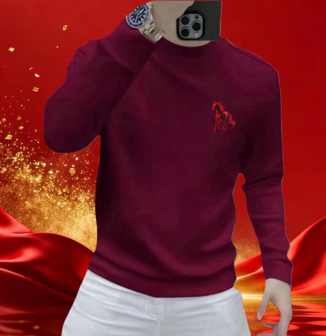 2026 Year of the Horse Galloping Horse Print Men s Red Hoodie - Casual, High-End Zodiac Long Sleeve Top 5XL
