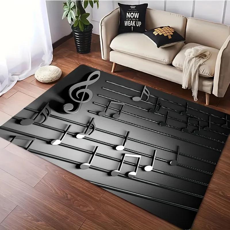 3D Music Notes Rug Lightweight Non-Slip Washable Mat for Music Studio Living Room Bedroom Soundwave Home Decoration
