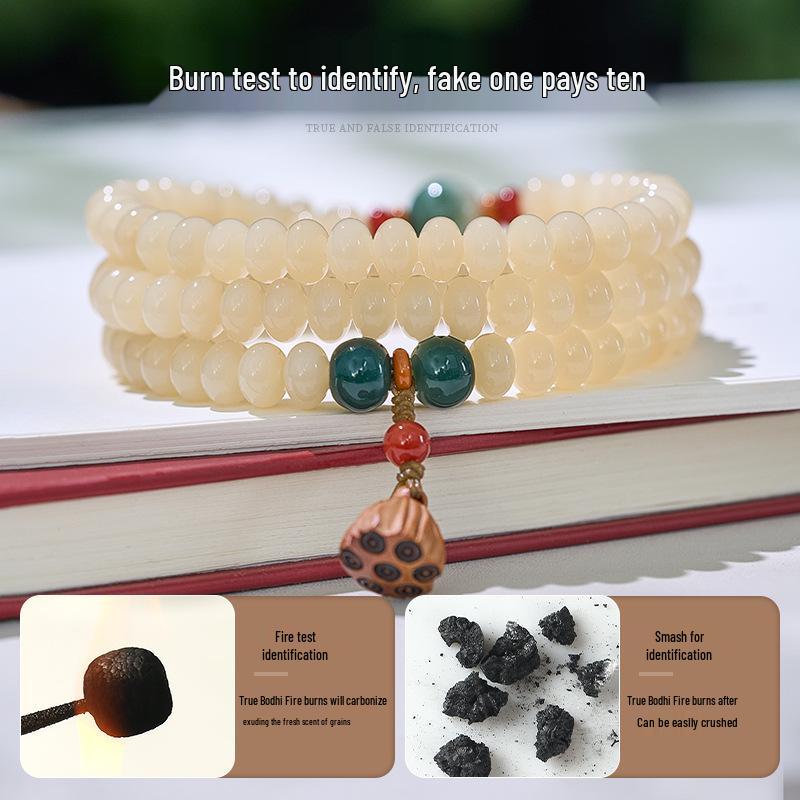 Brățară cu mărgele abac din rădăcină de Bodhi de jad cu pandantiv păstaie de lotus - Accesoriu literar popular