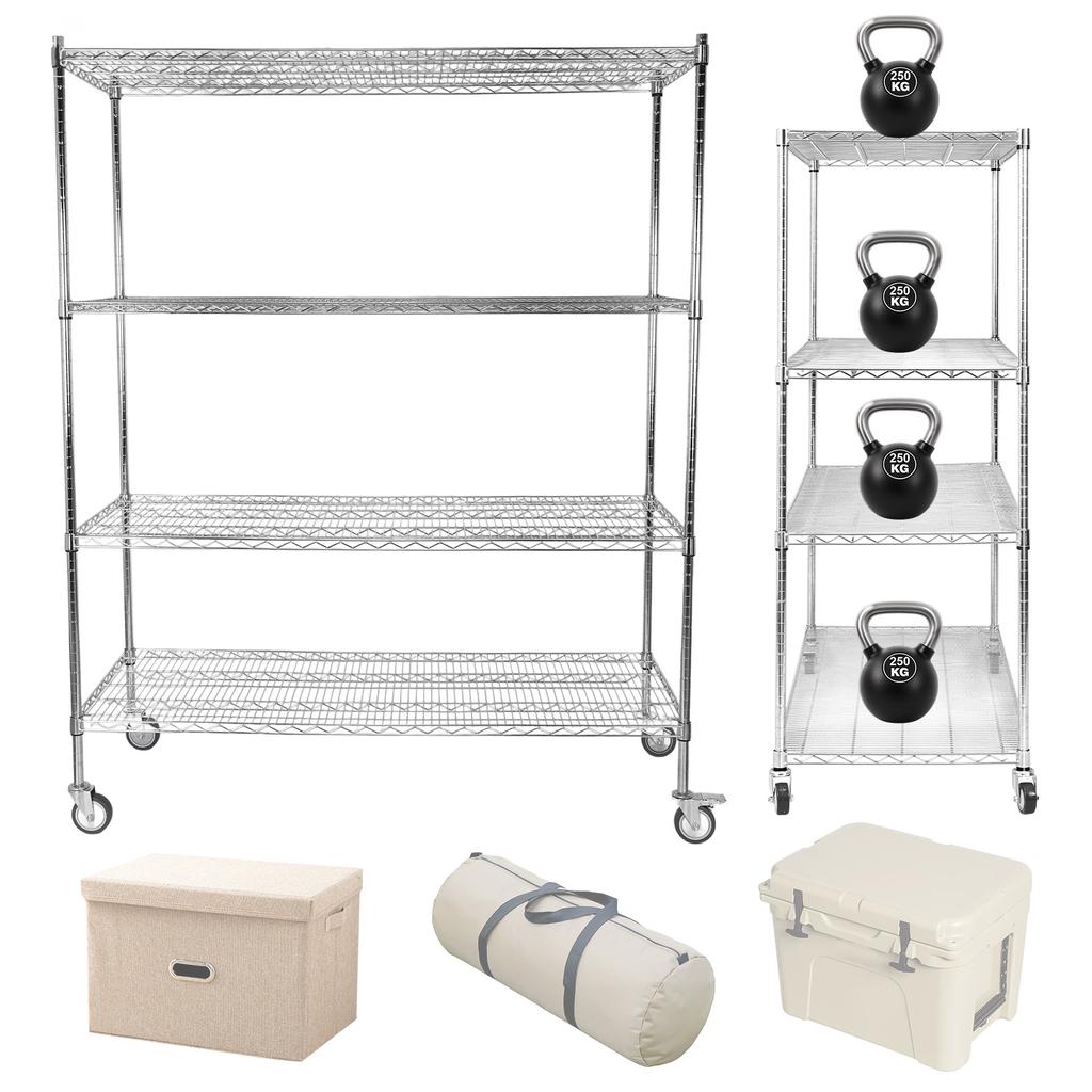 5-Tier 70.87x59.76x23.98in Heavy Duty Steel Storage Rack with Wheels Rolling Storage Shelf for Warehouses Closets Kitchen School
