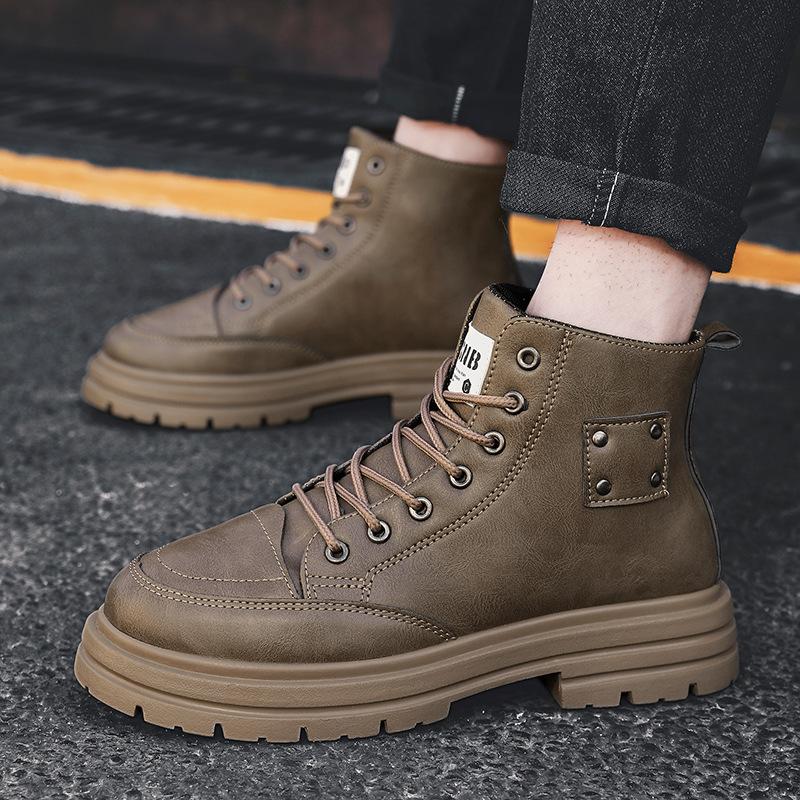 

Осенние новые высокие ботинки в ретро-британском стиле для альпинизма, мужские модные короткие ботинки с толстой подошвой, универсальные 44 хаки