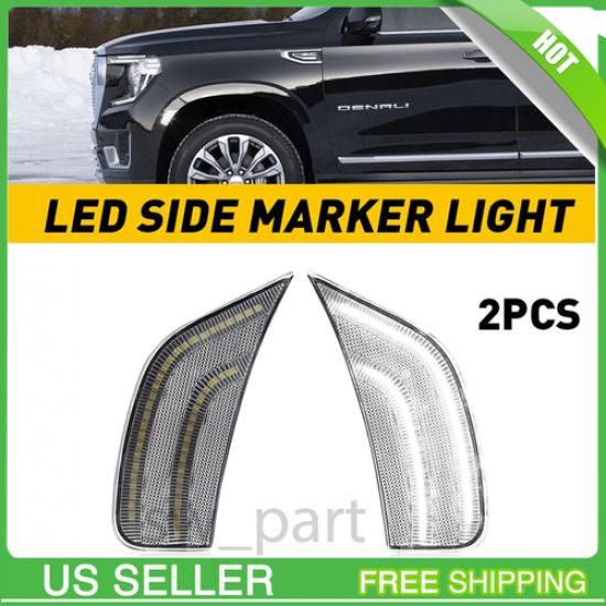 2pcs For - Chevrolet Tahoe LED Smoked Bumper White Side Marker Light US