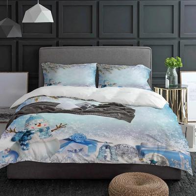 Weihnachten Winter Schneemann Saison Kiefern Bettwäsche Set 3tlg. Bettbezug Kissenbezug Steppdeckenbezug Doppelbett Set Heimtextil