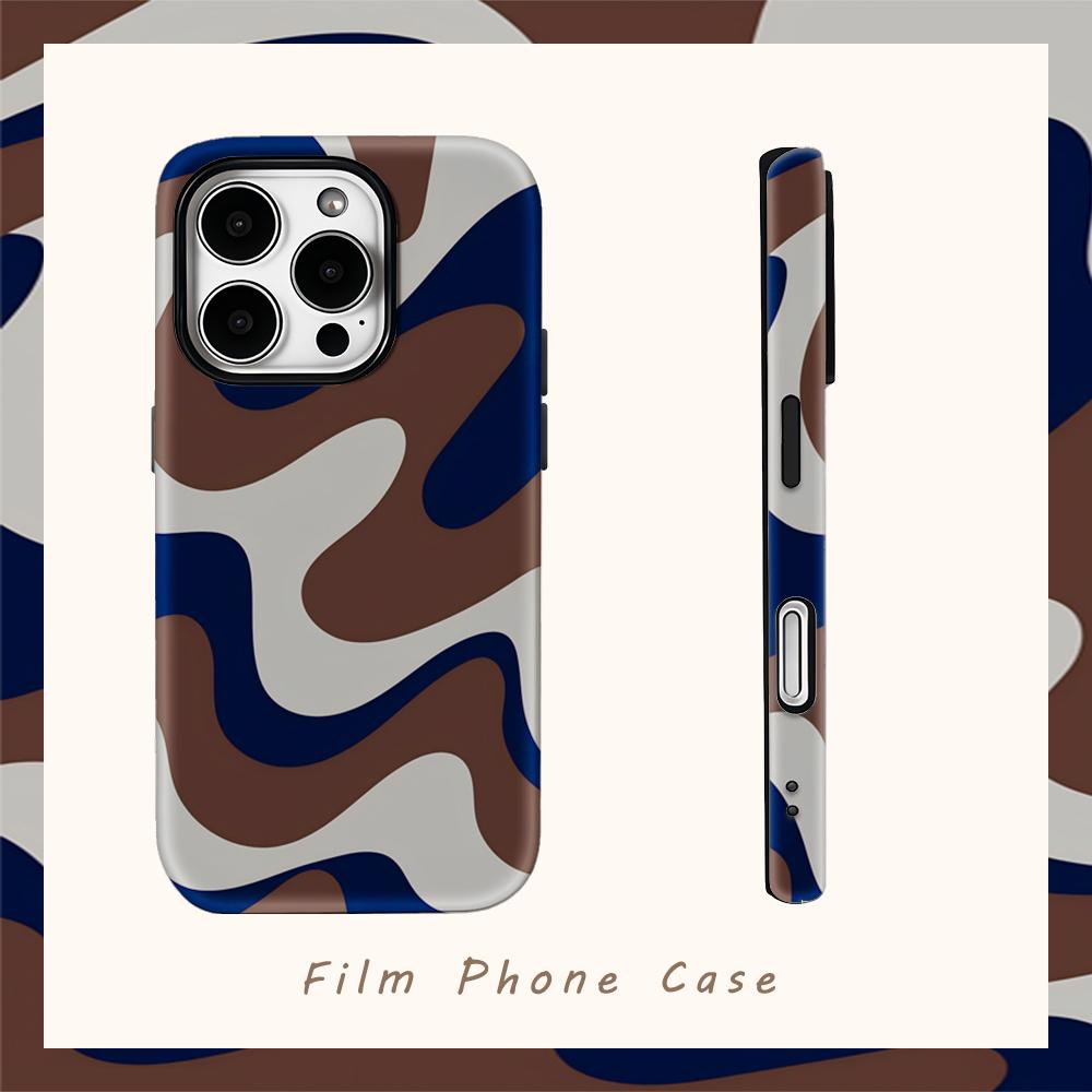 Brown Navy Swirls Phone Case for IPhone 17AIR 16E 16 15 14 13 12 11 17 Pro Max Plus Double-layer Back Cover