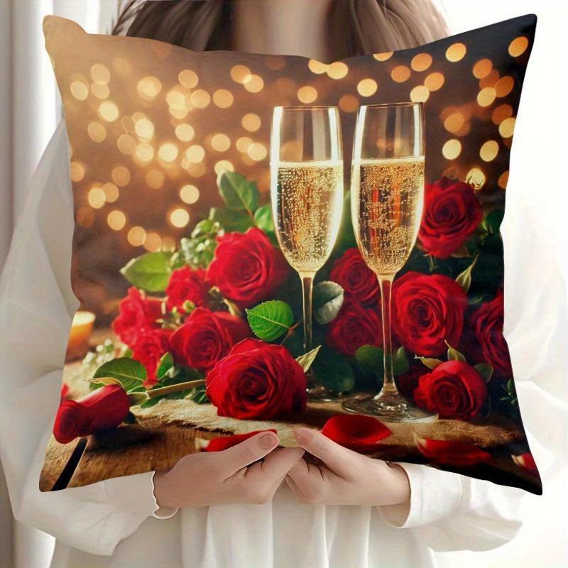 1 Stylish Valentine's Day Romantic Champagne and Rose Pizza Pillowcase