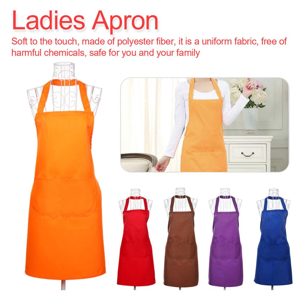 Mens Womens Work Apron Overall Plain Uniform Catering Pocket Housework Bib Dress