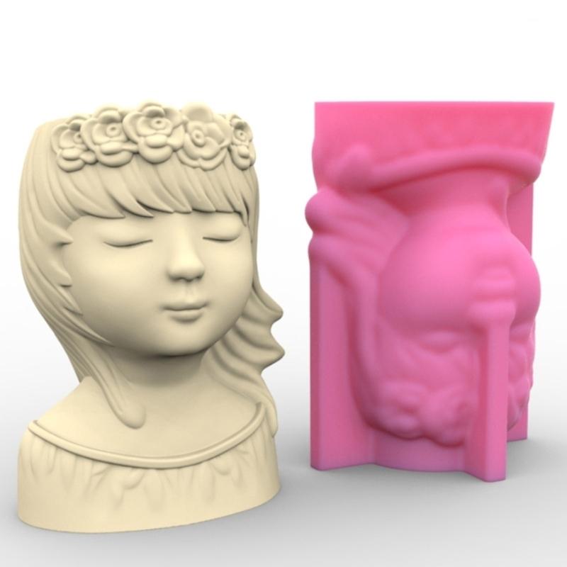 Nonstick Cute Wreath Girls Pen Holder Mold Flower Pot Silicone Mold DIY Crafts Ornament Tool DIY Succulent Planter Mold