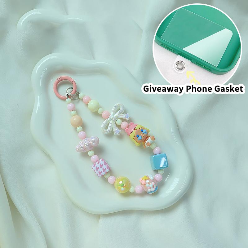 Roztomilá kreslená panenka s korálkovým popruhem na telefon, řetízkem na batoh, přívěskem na klíče, přívěskem proti ztracenému telefonu, dárkem pro iPhone, Samsung a dívku
