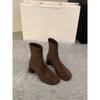 High Heel Suede Skinny Short Boots Women's Season Brown Martin Boots French Small Ankle Boots