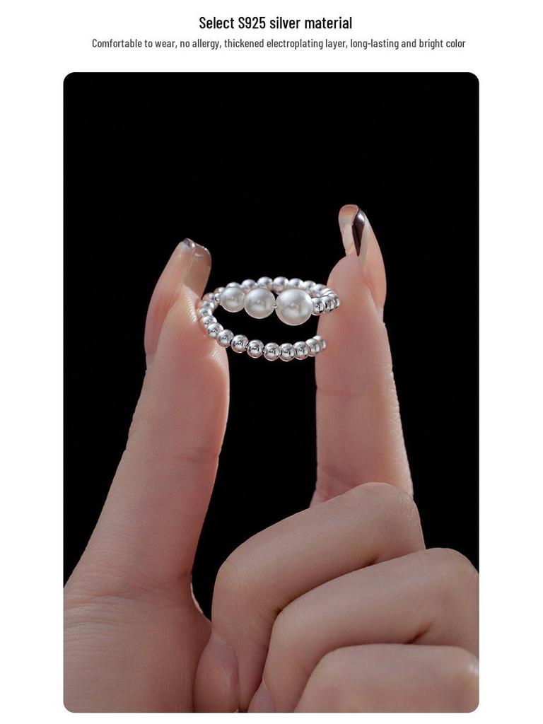 Banyan Tree S925 Silver Adjustable Pearl Ring for Women