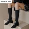 Sock Women Knee High Boots Fashion Slip On Long Booties Vintage Square Heels Ladies Shoes