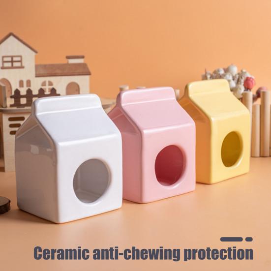 Summer Ceramic Hamster Hideout, Milk Carton Shaped Small Animals House, Gerbil Mice Guinea Pig Dwarf Hamster Habitat Cave