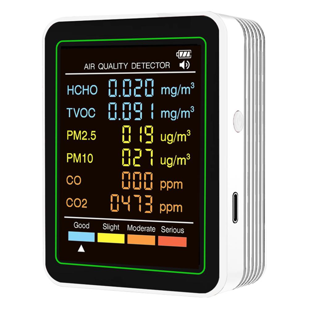 6-in-1 Air Quality Meter Real-Time CO2 Tester Portable Temperature Humidity Detector for Office School & Hotel