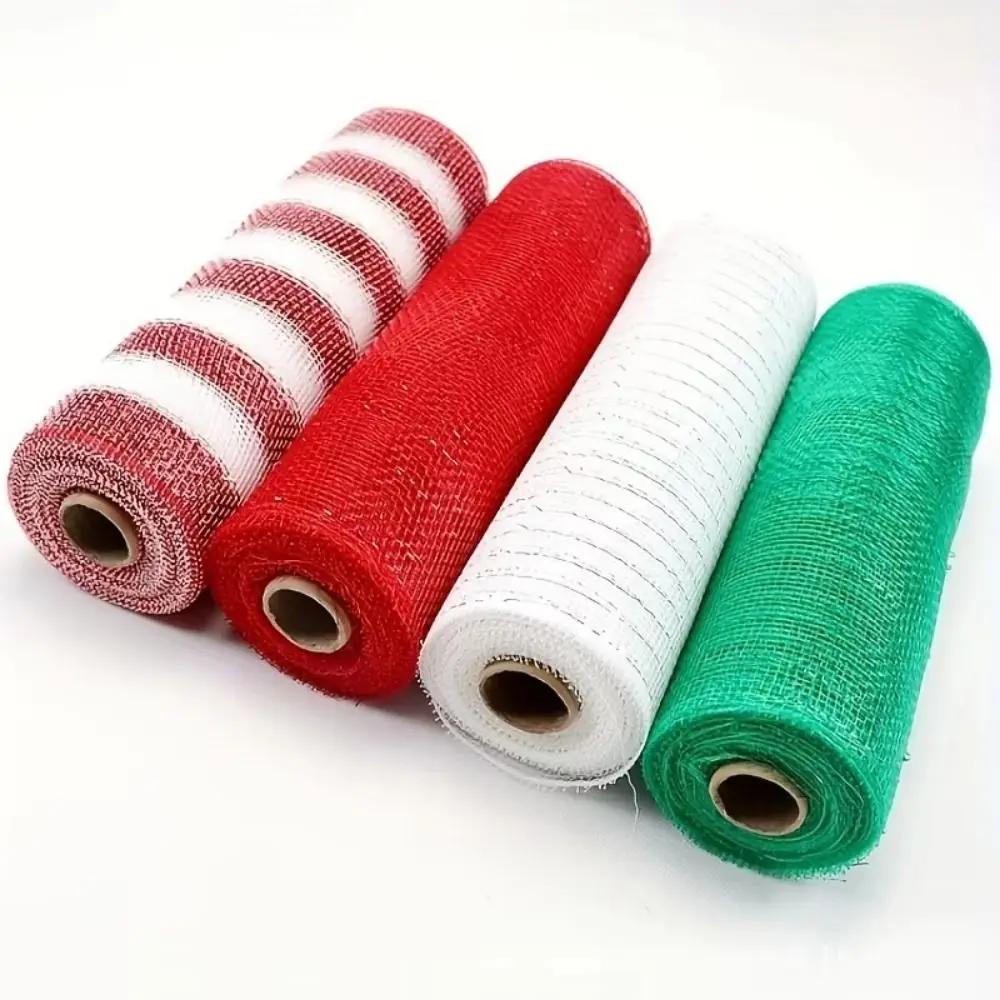 Shiny Christmas Decoration Mesh Ribbon 26cm Colorful Christmas Flower Wreath Mesh Net Handmade Xmas Tree Ribbon Christmas Decor