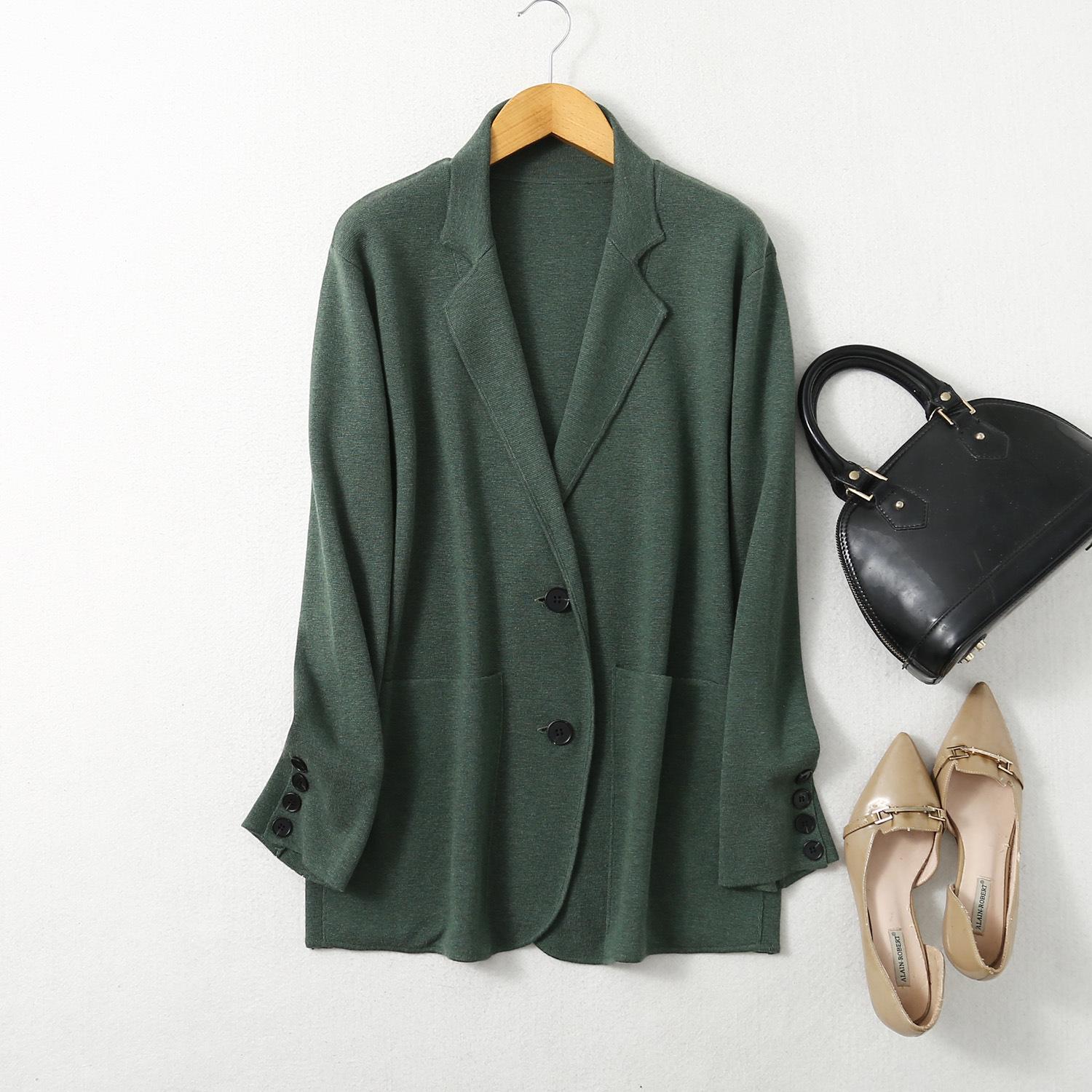 

Simple Commuter Cardigan: Silk Cotton Cashmere, Mid-Length, Spring/Autumn Casual Wear XL