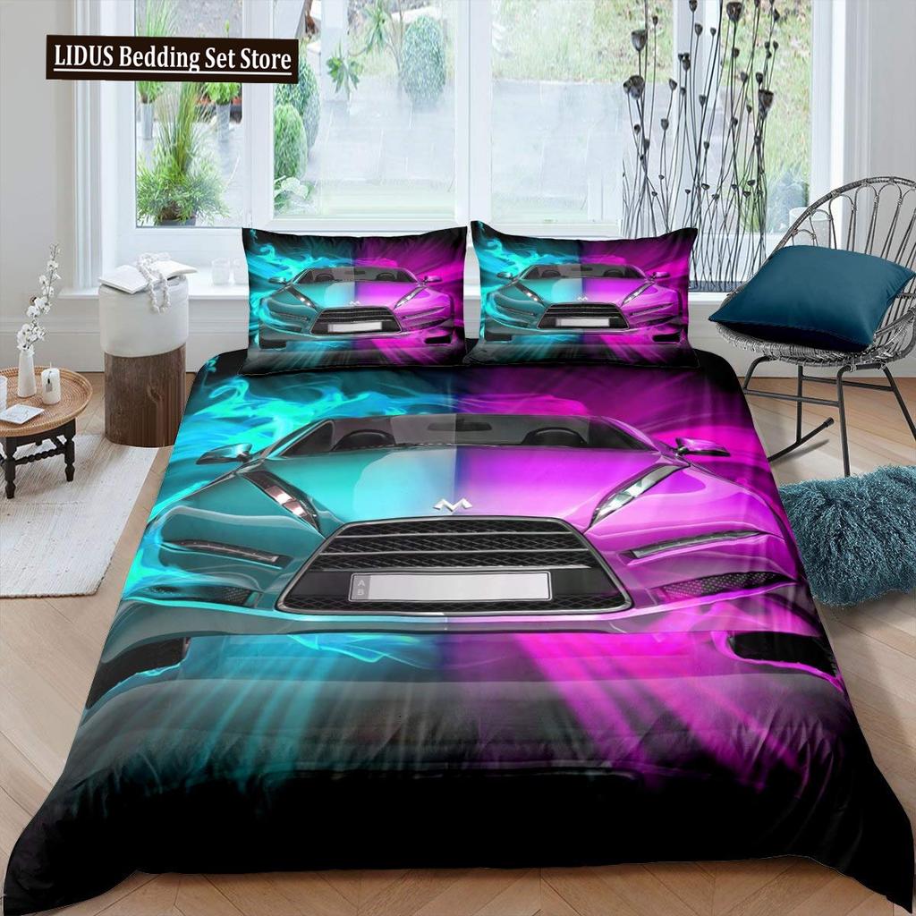 Závodní auto Povlečení Set Velikost Queen 3D Potisk Auta Povlečení Stylová Dekorace Kluci Sport Přikrývka Povlak Rychlost Sportovní Auto Přikrývka Set
