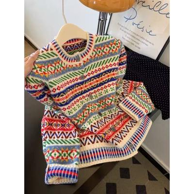 Fair Island Gestreifte Rundhals Langarm Strick-Cardigan Pullover Jacke Damen Neues Design Nischen Oberteil