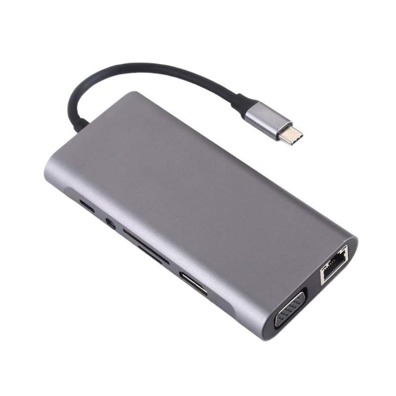 USB C to HDTV Adapter 11 Port Expansion Dock With RJ45 Gigabit Ethernet 3.5mm USB3.0 Data Transfer Memory Card Reader 87W
