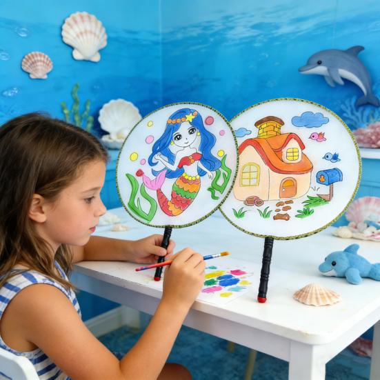 DIY Malířský Kulatý Vějíř s Dřevěnou Rukojetí Ručně vyráběný Dekorativní Vějíř Čínský Styl Nedokončený Ruční Vějíř Řemesla Dekorace