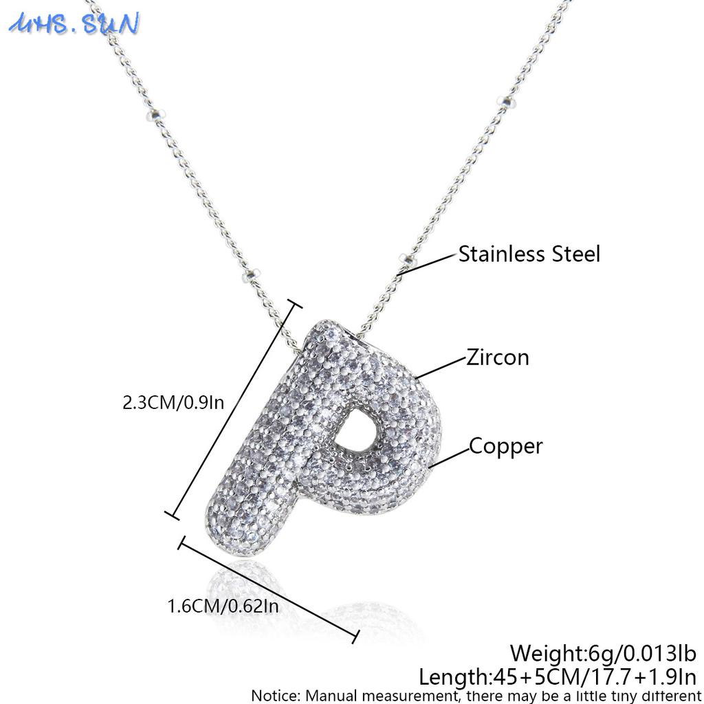 MHS.SUN High Quality Bubble Initial Necklace Letter A-Z Silver Color Zircon 26 Initial Balloon Pendant For Women Men Jewelry