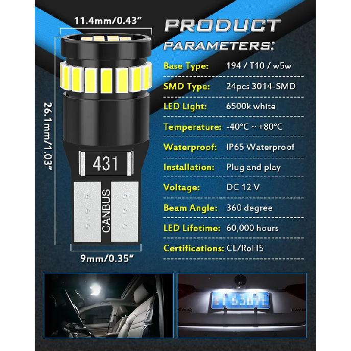 2x Canbus T10 W5W Led Bulbs Parking Clearance Lights White For Citroen C5 C3 C4 Picasso Xsara Berlingo Saxo C2 C1 C4L DS3 Xantia
