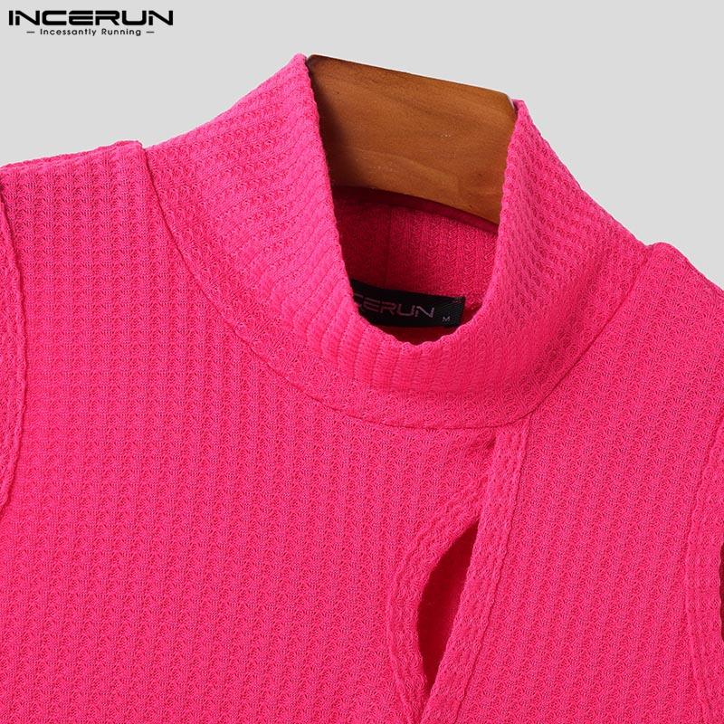 INCERUN Men High Neck Sleeveless Hollow Out Texture Casual Summer Tank Tops