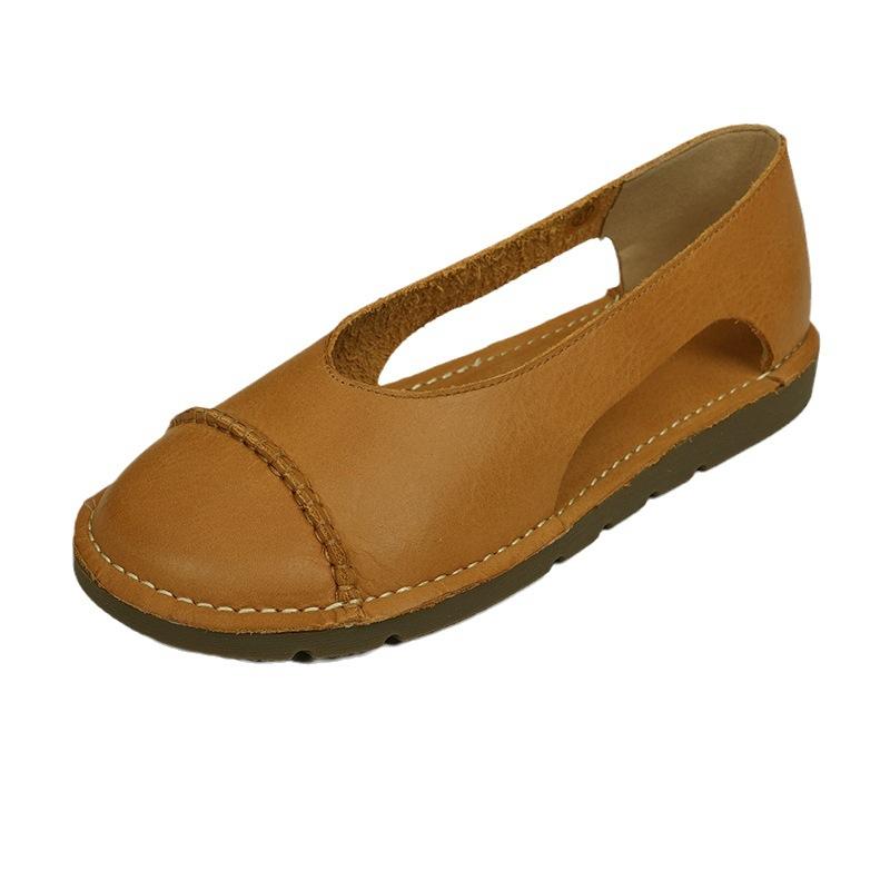 Summer first layer cowhide handmade sandals women's retro casual leather women's shoes shallow mouth soft sole L-