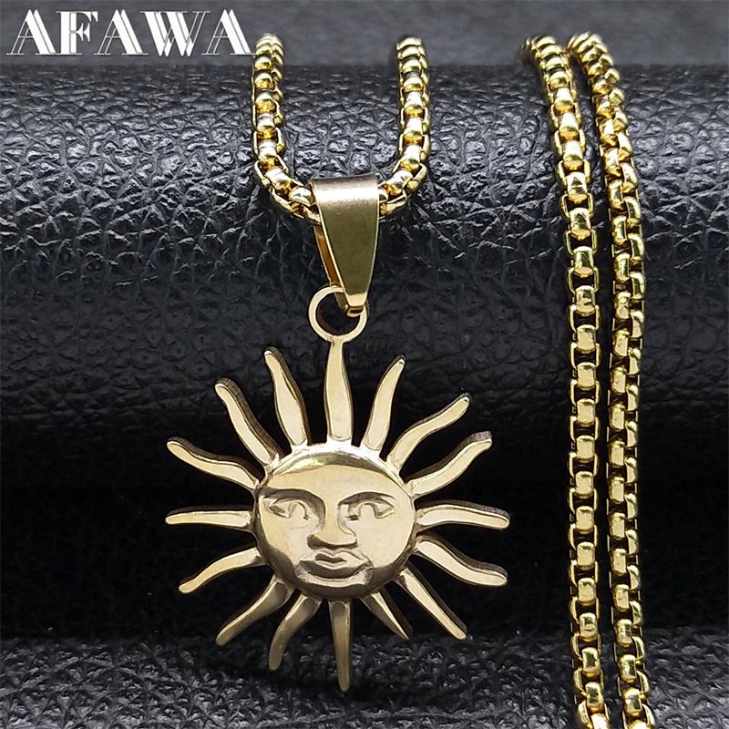 Witchcraft Retro Sun Goddess Necklace for Women/Men Stainless Steel Gold Color Vintage Necklaces Jewerly Collar Mujer NHH16S02