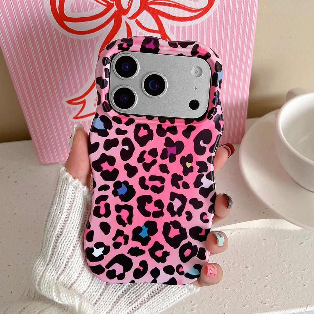 Fashion 2 in 1 Leopard Print Phone Case for iPhone 13 14 15 16 17 Pro Max Wave Edges Comfortable Touch Hard Slim Back Cover