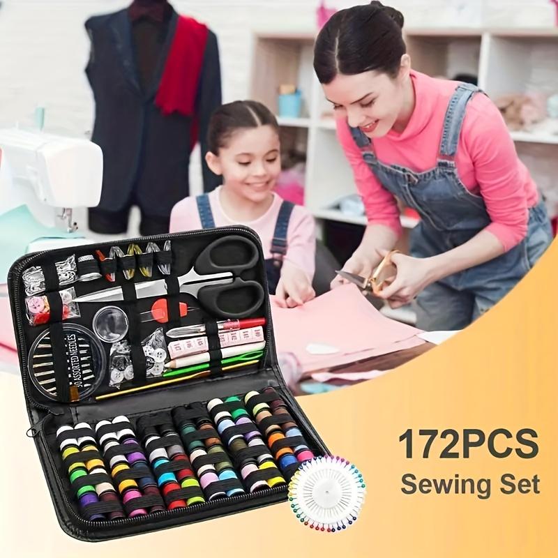 Set de instrumente pentru croitoreasă, Acasă și călătorie, Set de cusut - Portabil, Accesorii de tricotat, Geantă de depozitare neagră, Ață colorată, Ac de mașină de cusut