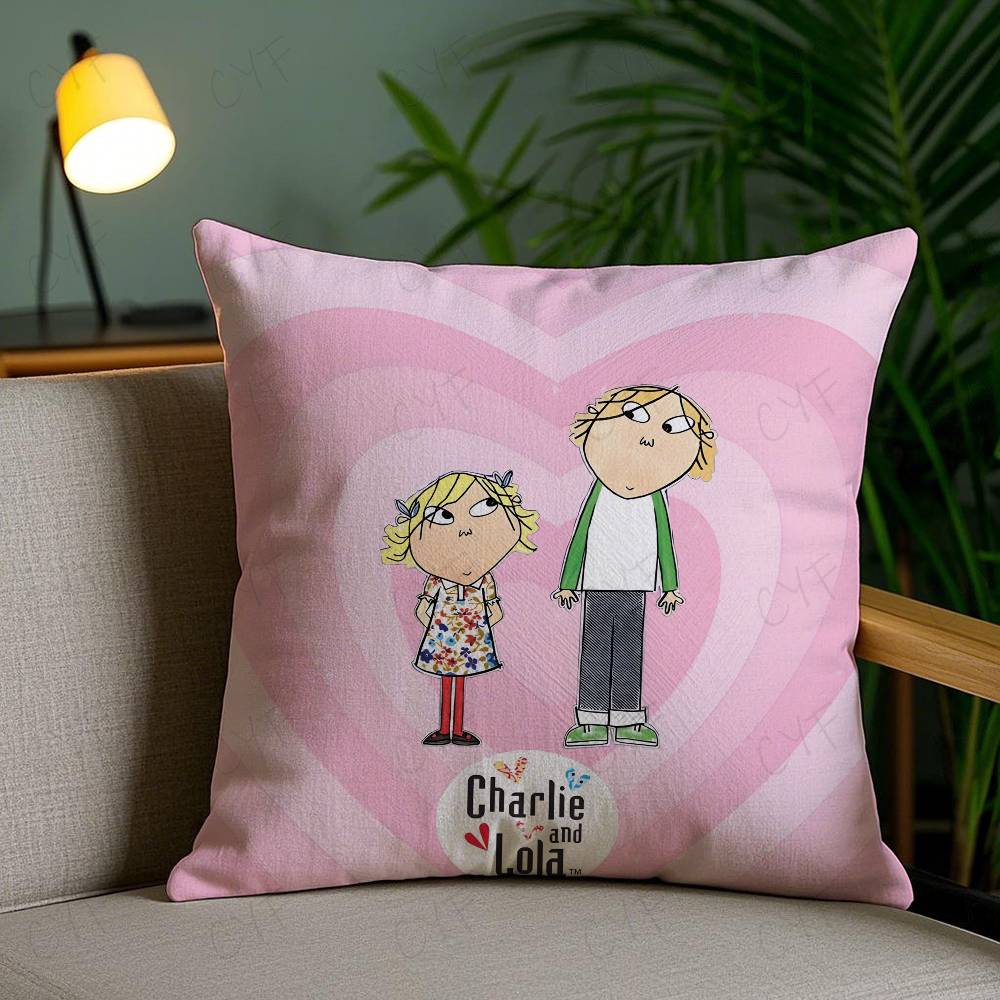 Charlie and Lola Anime Pillow Case Anti-dustmite Pillowcase Invisible Zipper Silky Short Plush Sofa Cushion Cover