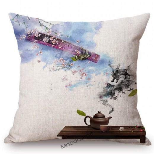 Traditional Chinese Ink Oil Painting Mountain Scenery Cotton Linen Sofa Throw Pillow Case Home Decoration Car Cushion Cover Case