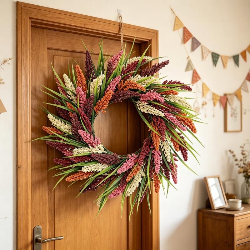 Realistic Simulated Wheat Wreath Fall Harvest Festival Wreath For Front Door Mantels Porch Garden Display And Thanksgiving Party Centerpieces