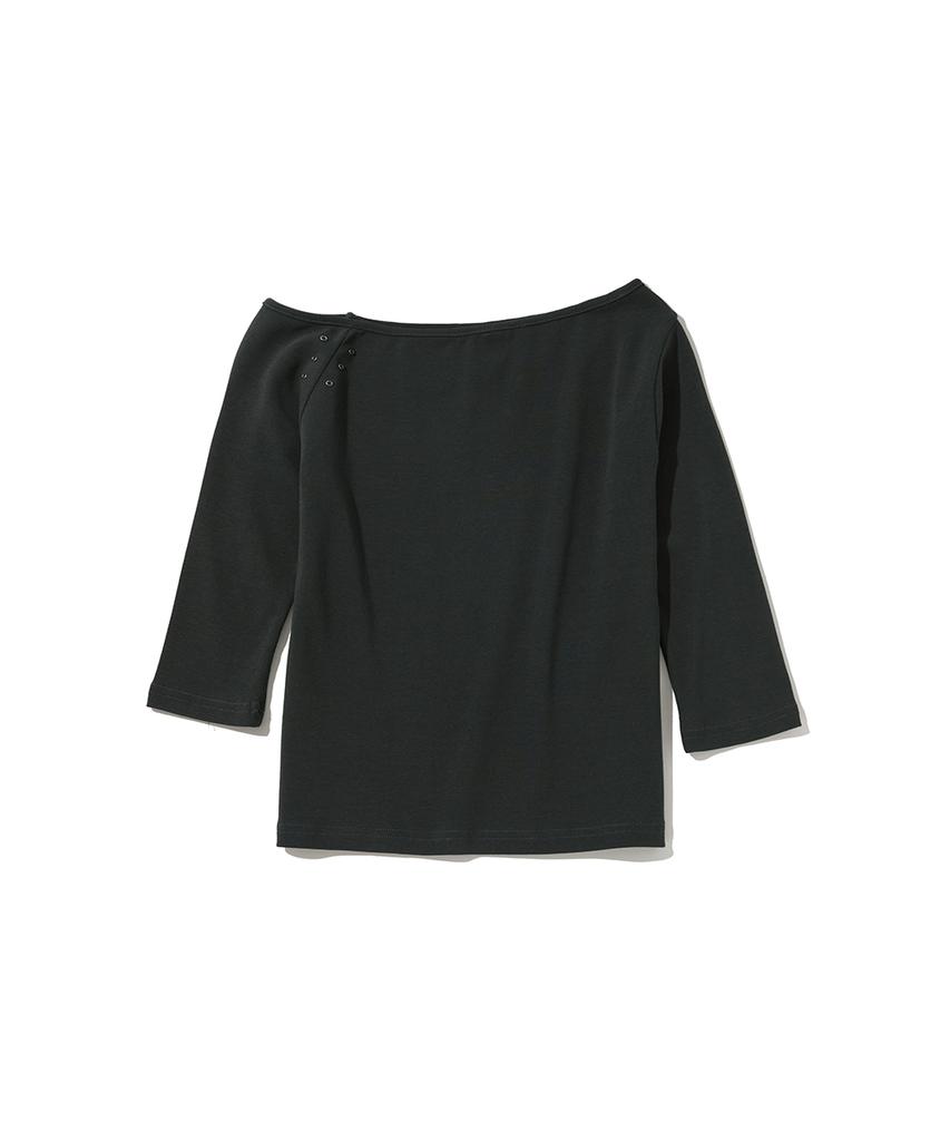 Lomaentinueo One-Shoulder Eyelet Sleeve T-Shirt (Charcoal)