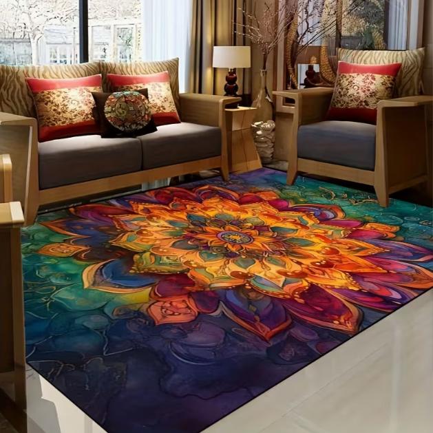 Mandala Design Area Mat Suitable for Indoor and Outdoor Use Corridors, Terraces, Colorful Floral Patterns Living Room Carpets