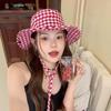 Women's Japanese Plaid Lace-up Fisherman Hat: Summer Wide Brim UV Sun Protection