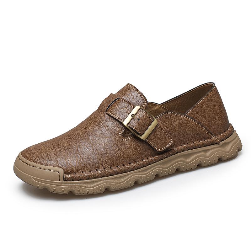 Men s Plus Size Hand-stitched Leather Driving Loafers - Slip-on, Spring/Autumn Style. 42 хаки