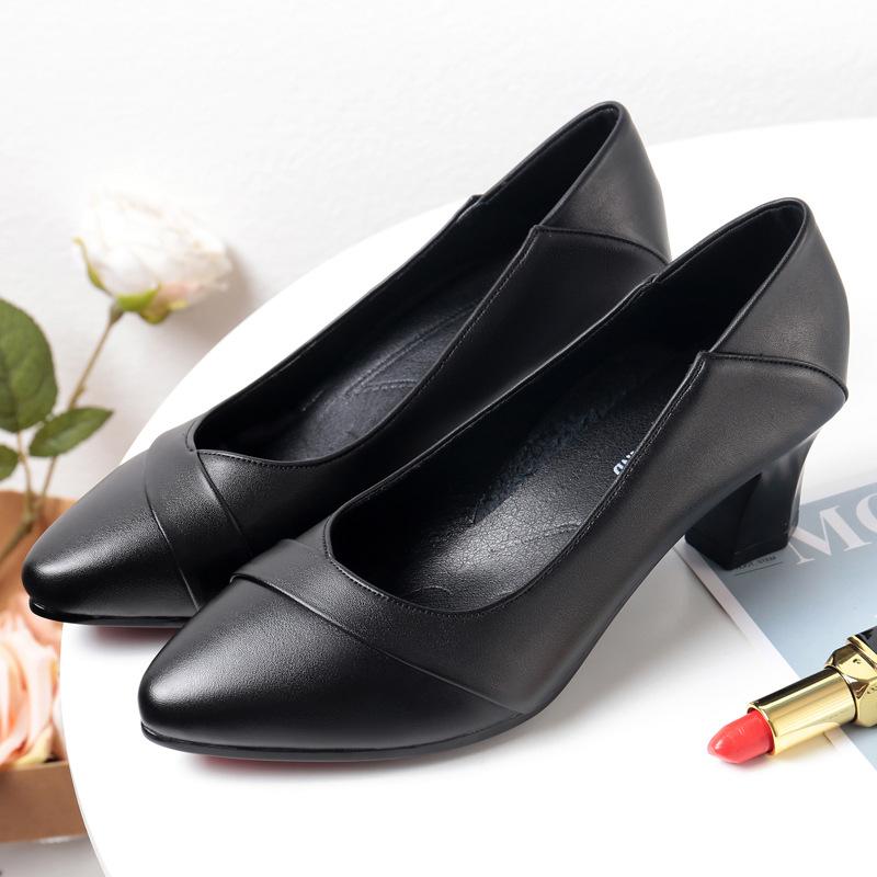 Jarní a podzimní dámské boty s měkkou podrážkou a středním podpatkem, kožené boty, dámské pracovní boty, pohodlné a protiskluzové