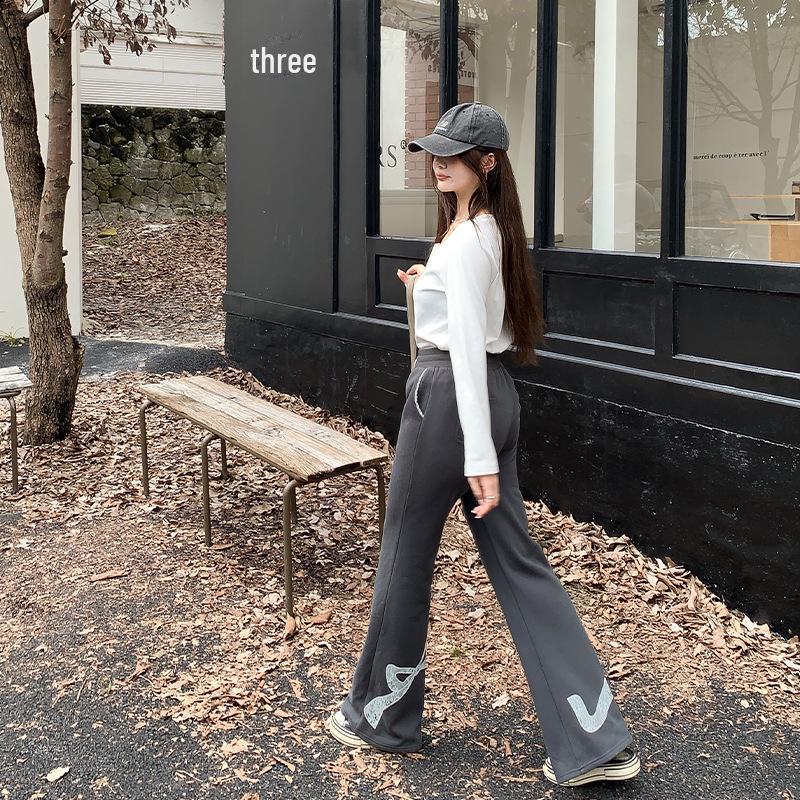Korean Bow Print Flared Sweatpants - Plus Size Slim Fit Women's Casual Pants for Spring