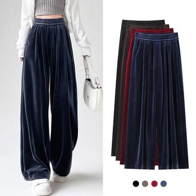 Goudfluweel Wijde Pijpen Broek Dames Herfst en Winter Losse Hoge Taille Casual Drapé Rechte Dweilende Lange Broek