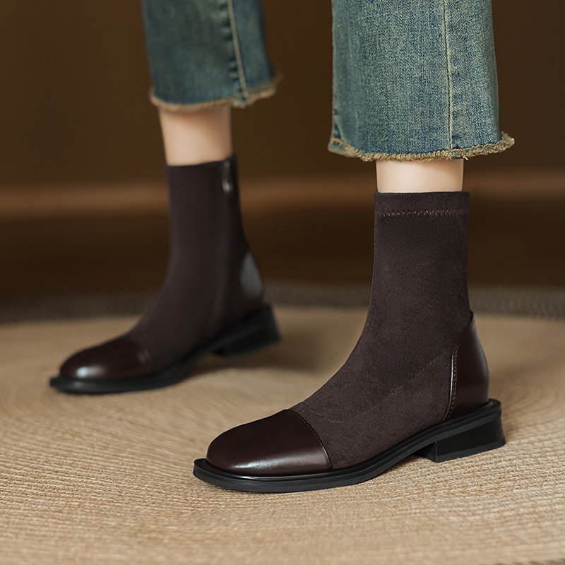 Krazing Po microfiber Flock Winter Round Toe Size 33 Chelsea Boots Size 43 Zipper Fashion Low Heels Stretch Ankle Boots