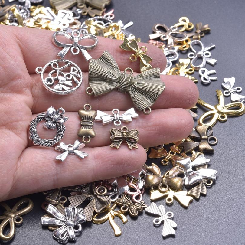 30pcs/Lot Random Mix Vintage Silver/Gold Color Bright/Matte Cute Metal Charms For Jewelry Making Supplies Butterfly Pendant Bulk