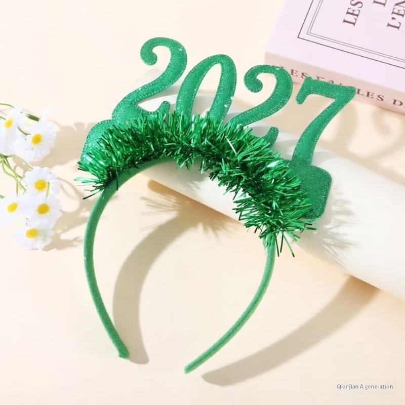 2027 Happy New Year Headband Christmas Numbers Headbands Glitter Sequins Hair Hoop Eve Party Hair Bands Party Props